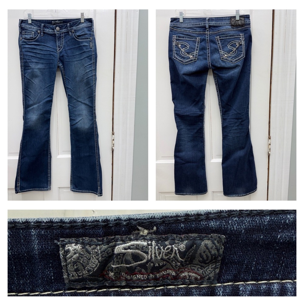 Silver Jeans Co Twisted Womens 28 x 33 Bootcut Denim Dark Wash Thick Stitch